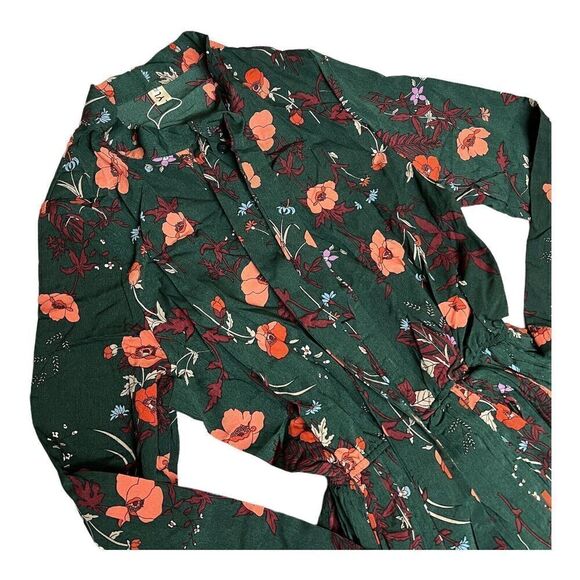 Floral Dress‎ Women’s M Green Modest Long Sleeve Pleated Elastic Waist - Picture 13 of 16
